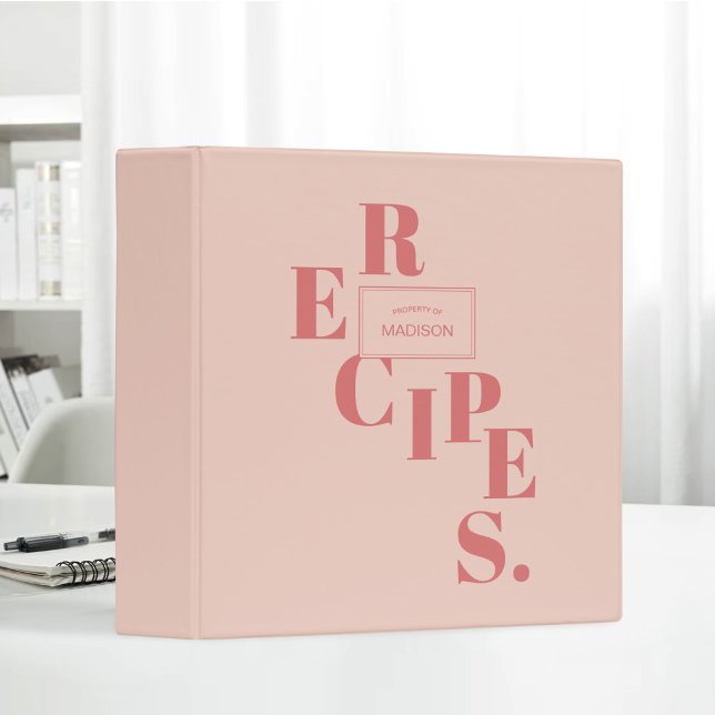 Family Recipe Book Spiral Text Personalized Pink Binder (Creator Uploaded)