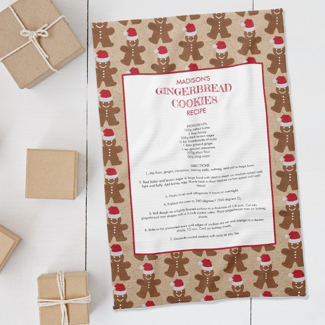 Family Recipe Christmas Gingerbread Man Keepsake Kitchen Towel (Creator Uploaded)