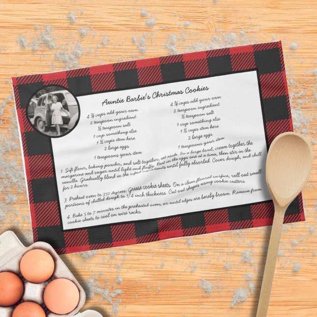 Family Recipe Holiday Keepsake Red Buffalo Plaid Kitchen Towel (Creator Uploaded)