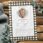 Family Recipe Keepsake Photo Gingham Kitchen Towel<br><div class="desc">Keepsake family recipe tea towel. Share uncle Jim's chili recipe or great aunt Aggie's all time favorite thanksgiving casserole dish. Elegant and simple template design can easily be adjusted to share your family recipes as mother's day, birthday, or Christmas gifts. Custom family name with initials. Colors can be changed. Great...</div>