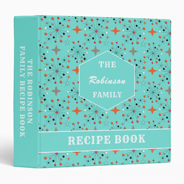Family Recipe Retro Atomic Starburst Personalized Binder (Front/Spine)
