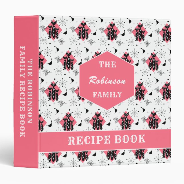 Family Recipe Retro Cats Mid Century Personalized Binder (Front/Spine)