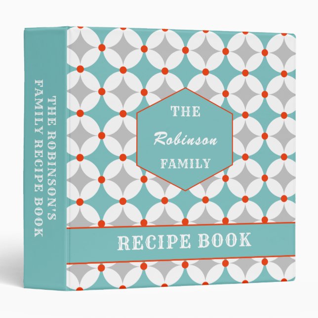 Family Recipe Retro Mid Century Personalized Binder (Front/Spine)