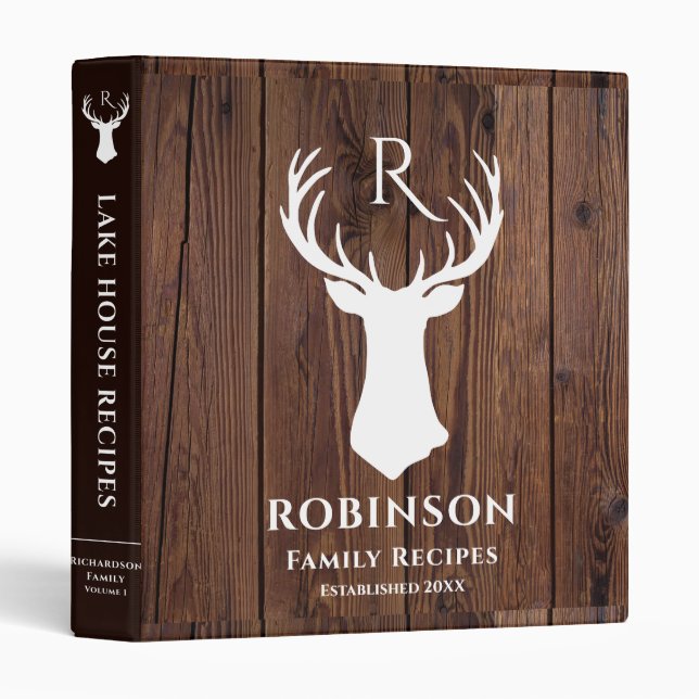 Family Recipe Rustic Monogram Initial Cookbook  Binder (Front/Spine)