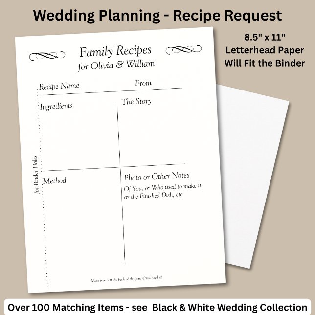 Family Recipe Sheets, Black White Infinity Scroll, Letterhead (Creator Uploaded)