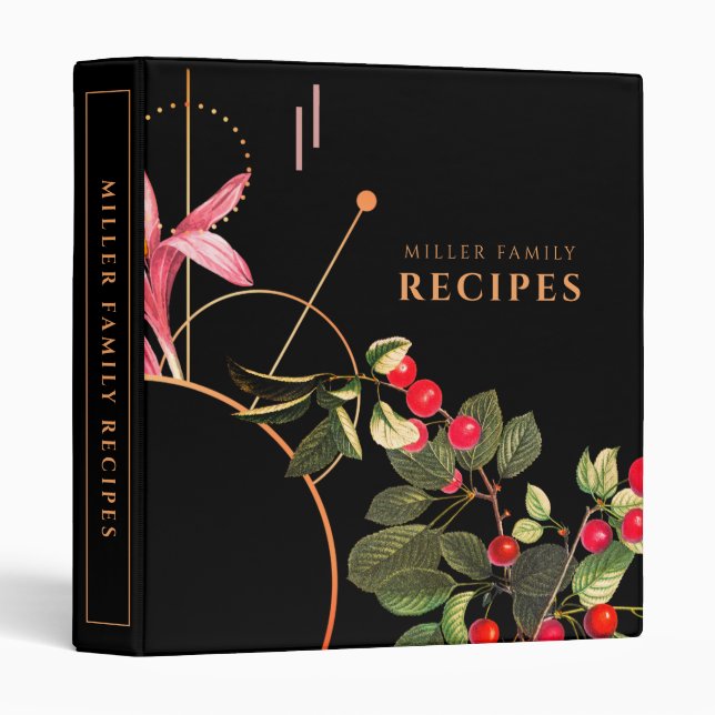 Family Recipes | Black Botanical Cherries Binder (Front/Spine)