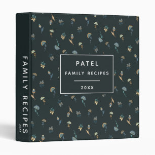 Family Recipes Blue and Gold Floral Pattern Binder