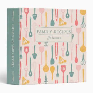Family Recipes Colorful Kitchen Utensils Binder