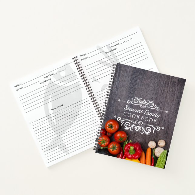 Family Recipes Cookbook Rustic Wood Personalized Notebook (Inside)