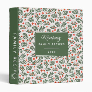 Family Recipes Modern Green Botanical Pattern Binder