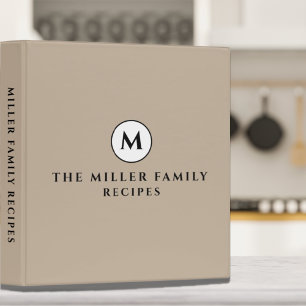 Family Recipes   Monogram   Beige Black & White Binder
