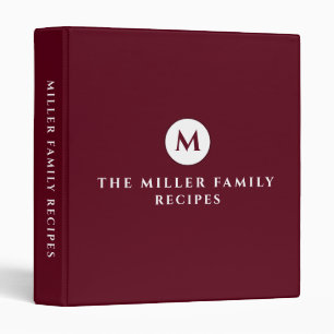Family Recipes Monogrammed Burgundy Binder