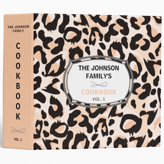 Family Recipes Organizer Wild Pink Cheetah Print Binder (Front/Spine)