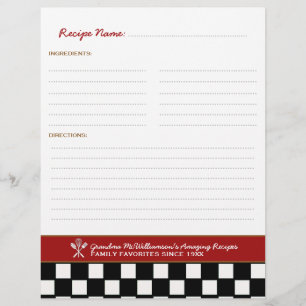 Family Recipes Personalized Binder Insert