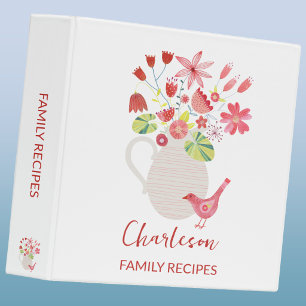 Family Recipes Personalized Bird Jug of Flowers Binder