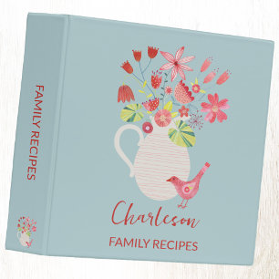 Family Recipes Personalized Bird Jug of Flowers Binder