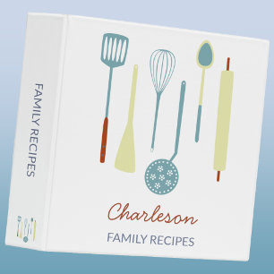 Family Recipes Personalized Retro Kitchen Utensils Binder