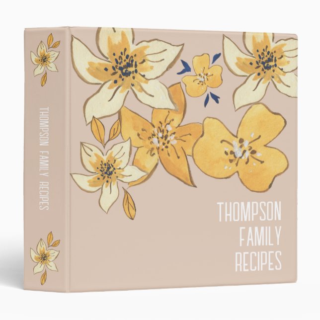 Family recipes watercolor floral yellow and pink binder (Front/Spine)