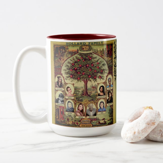Family Records Tree Personalize Two-Tone Coffee Mug (With Donut)