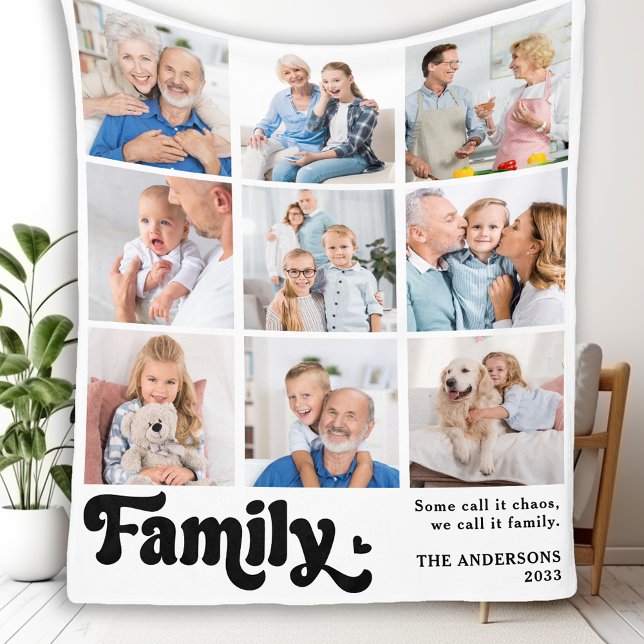 Family Retro Personalized 9 Photo Collage Fleece Blanket (Creator Uploaded)