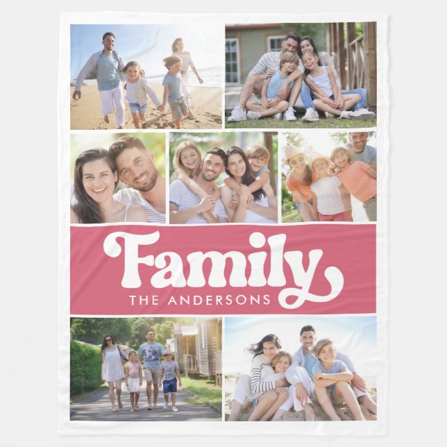 Family Retro Typography Photo Collage Fleece Blanket (Front)