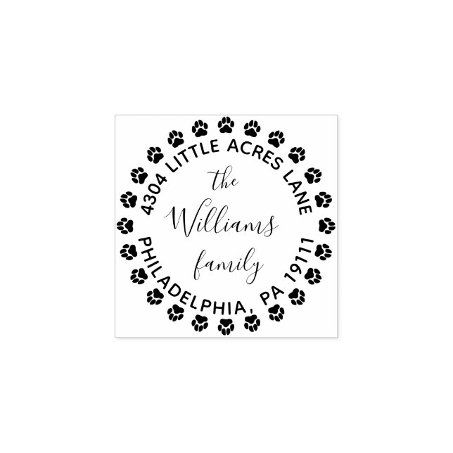 Family Return Address Stamp With Paw Prints (Imprint)