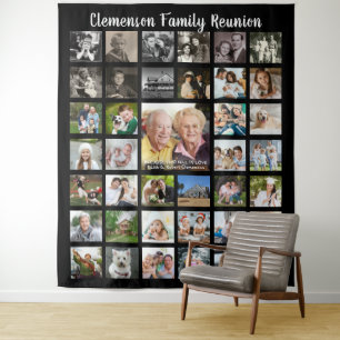 Family Reunion 39 Photo Collage Personalized Black Tapestry