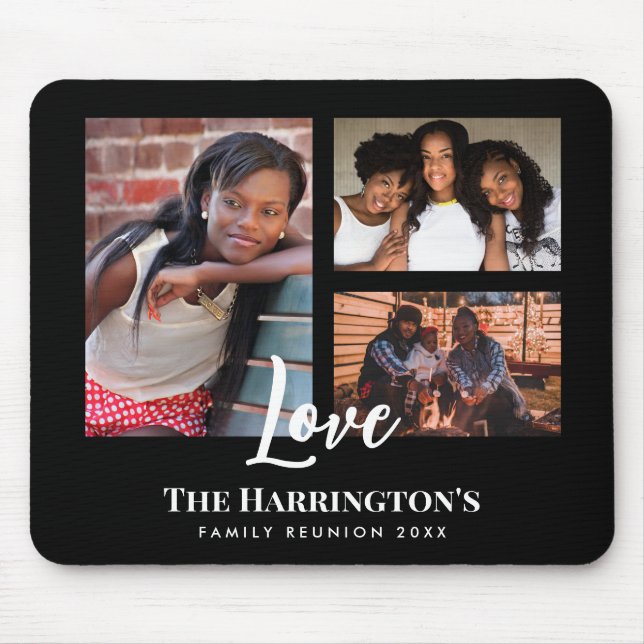 Family Reunion 3 Section Photo Collage Black Frame Mouse Pad (Front)