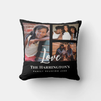Family Reunion 3 Section Photo Collage Black Frame Throw Pillow