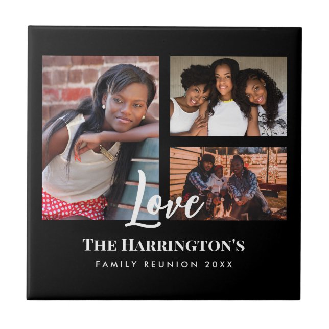 Family Reunion 3 Section Photo Collage Black Frame Tile (Front)