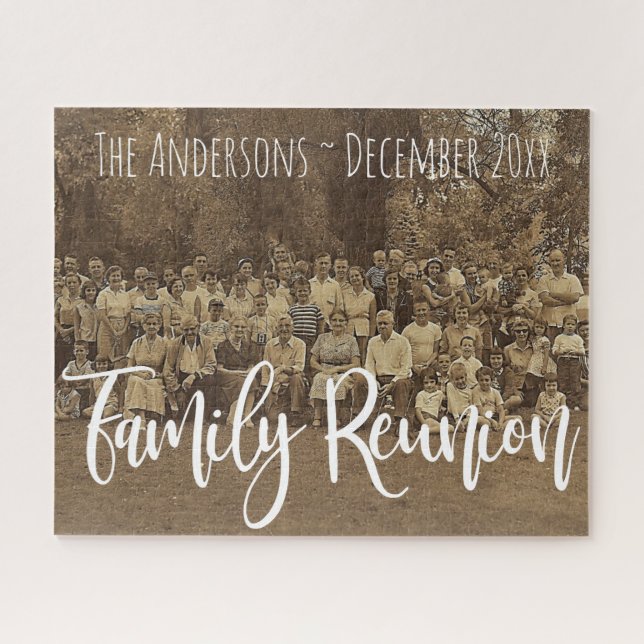 Family Reunion Add Name and Date Upload Photo Jigsaw Puzzle (Horizontal)