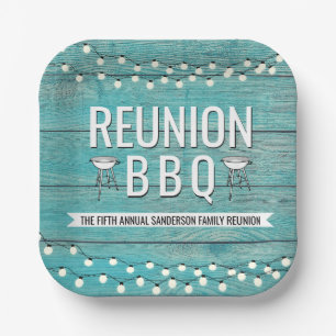 Family Reunion Annual BBQ Barbecue Rustic Paper Plate