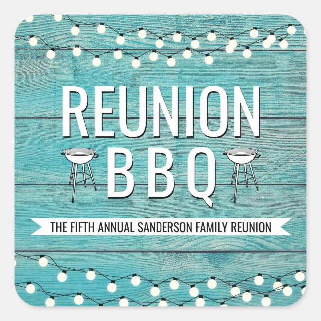 Family Reunion Annual BBQ Barbecue Rustic Square Sticker (Front)