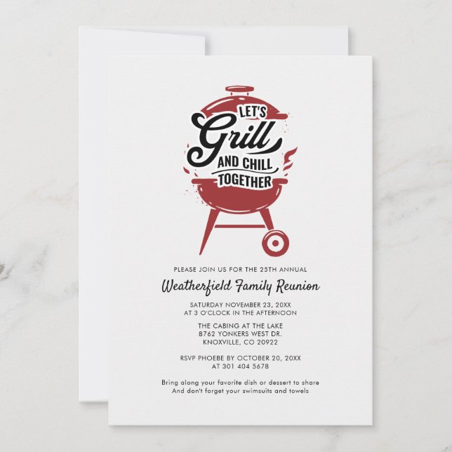 Family Reunion Annual BBQ Summer Party Lets Grill Invitation (Front)