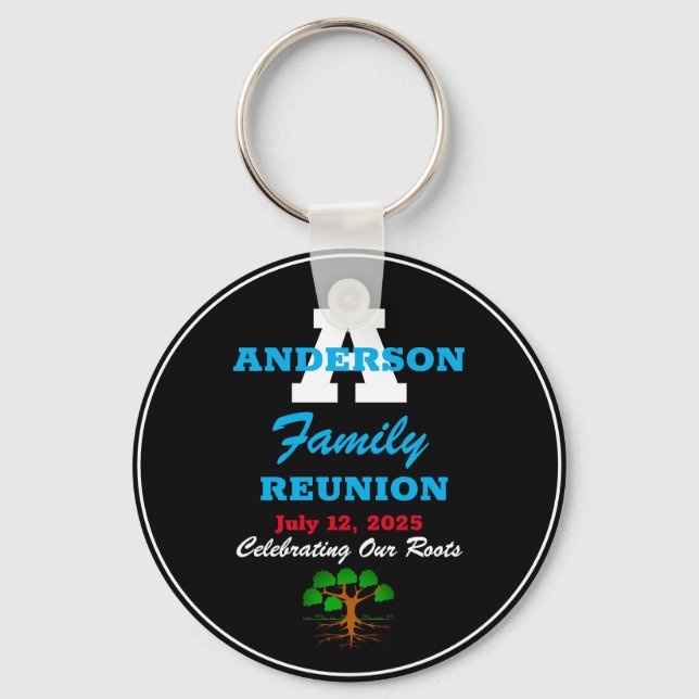 Family Reunion Any Name Any Date Script Text Black Keychain (Front)