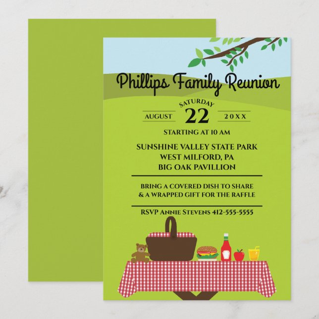 Family Reunion At The Park Picnic Table Invitation (Front/Back)