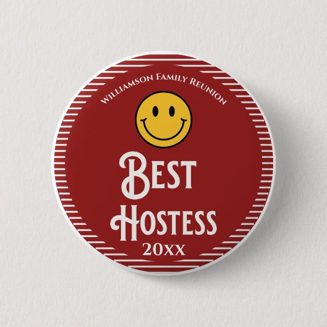 Family Reunion Award Best Hostess 2 Inch Round Button (Front)