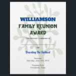 Family Reunion Award Certificate Personalized Tree Letterhead<br><div class="desc">Create your own personalized Family Reunion Award certificate for your next family gathering. Create awards for furthest travelled,  youngest,  oldest,  longest married,  newly married,  most kids,  most grandkids,  events,  games and more. Design features a family tree in the background of the design. Wonderful and modern design.</div>