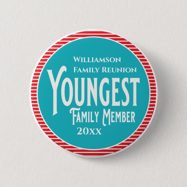Family Reunion Award Youngest Family Member 2 Inch Round Button (Front)
