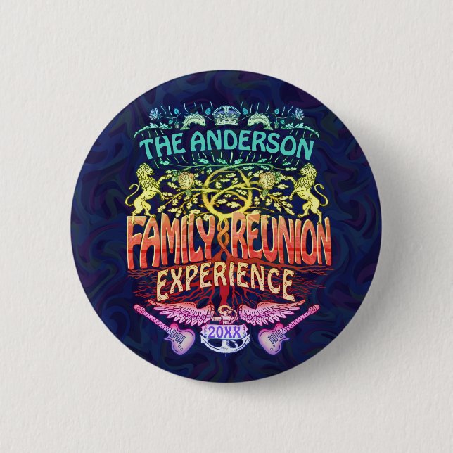 Family Reunion Band Retro 70s Concert Logo Neon 2 Inch Round Button (Front)