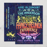 Family Reunion Band Retro 70s Concert Ticket Neon