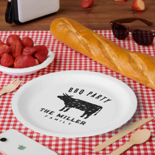 Family reunion BBQ dinner party custom vintage cow Paper Plate