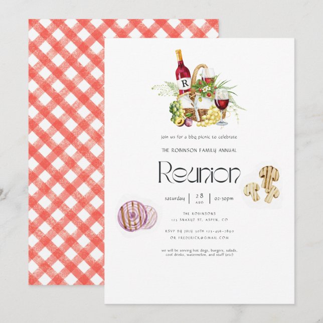 Family Reunion BBQ Picnic Monogram Invitation (Front/Back)