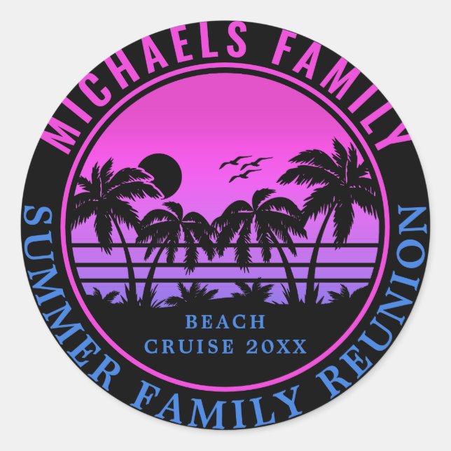 Family Reunion Beach Cruise Sunset Vacation 60s Classic Round Sticker (Front)