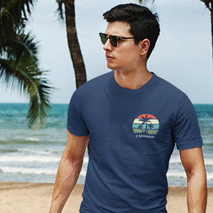 Family Reunion Beach Palm Tree Sunset Pocket Name T-Shirt