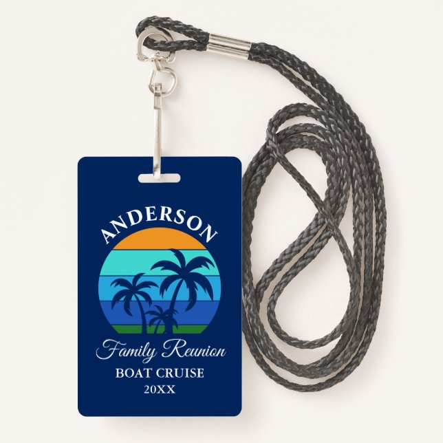 Family Reunion Beach Palm Trees Blue Cruise Badge (Front with Lanyard)