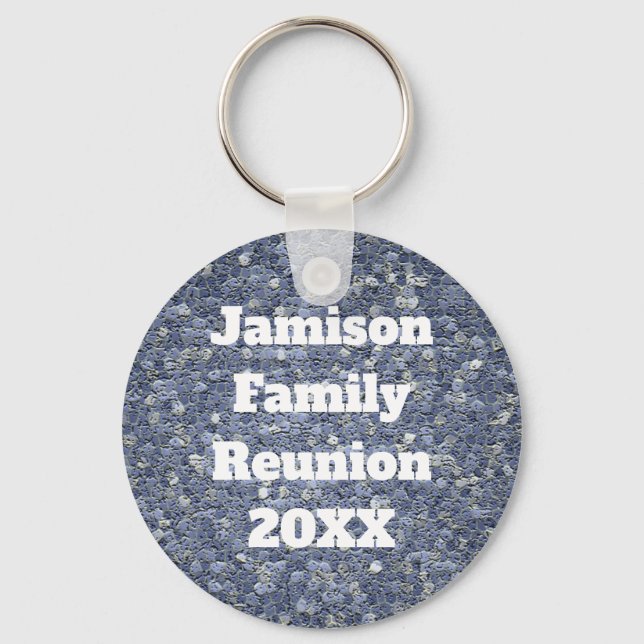Family Reunion Blue Grey Mosaic Keepsake Keychain (Front)