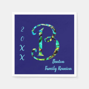 Family Reunion Blue Tie-dye B Monogram Gathering Napkin