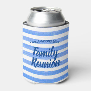 Family Reunion Blue White Stripe Can Cooler