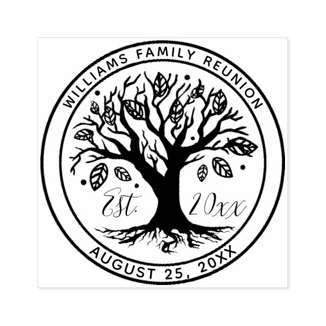 Family Reunion Boho Tree Monogram Name Rubber Stamp (Imprint)